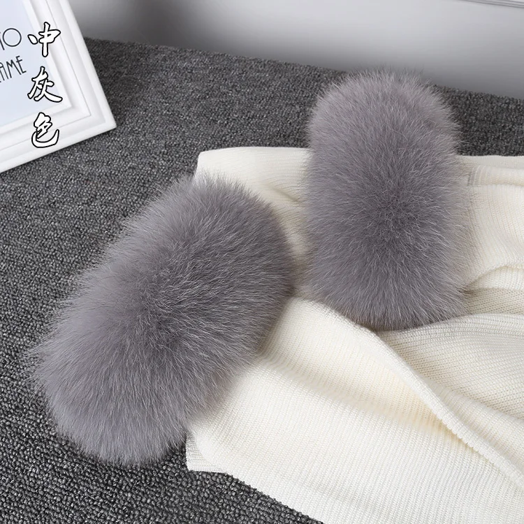 Medium gray Манжета из натурального Лисьего меха; новая зимняя одежда; напульсники из натурального меха; Модные Цветные напульсники на рукавах; 1 - Цвет: Medium gray