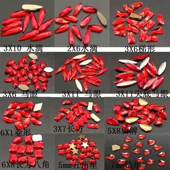 

50pcs Crystals Glass Red Rhinestones For 3D Nails Art Decorations Marquise Diamond Flatback Raindrop Rhombus Nail Rhinestones
