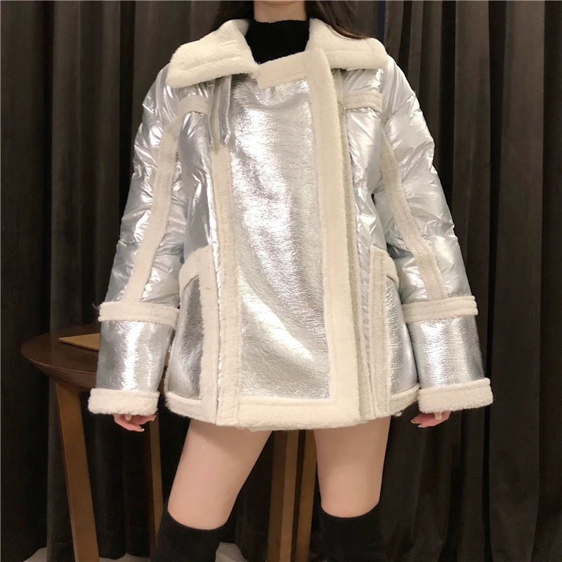 WHITNEY WANG осенне-зимняя модная уличная шерстяная куртка из искусственной кожи с подкладкой женская кожаная куртка в байкерском стиле Толстая парка пальто