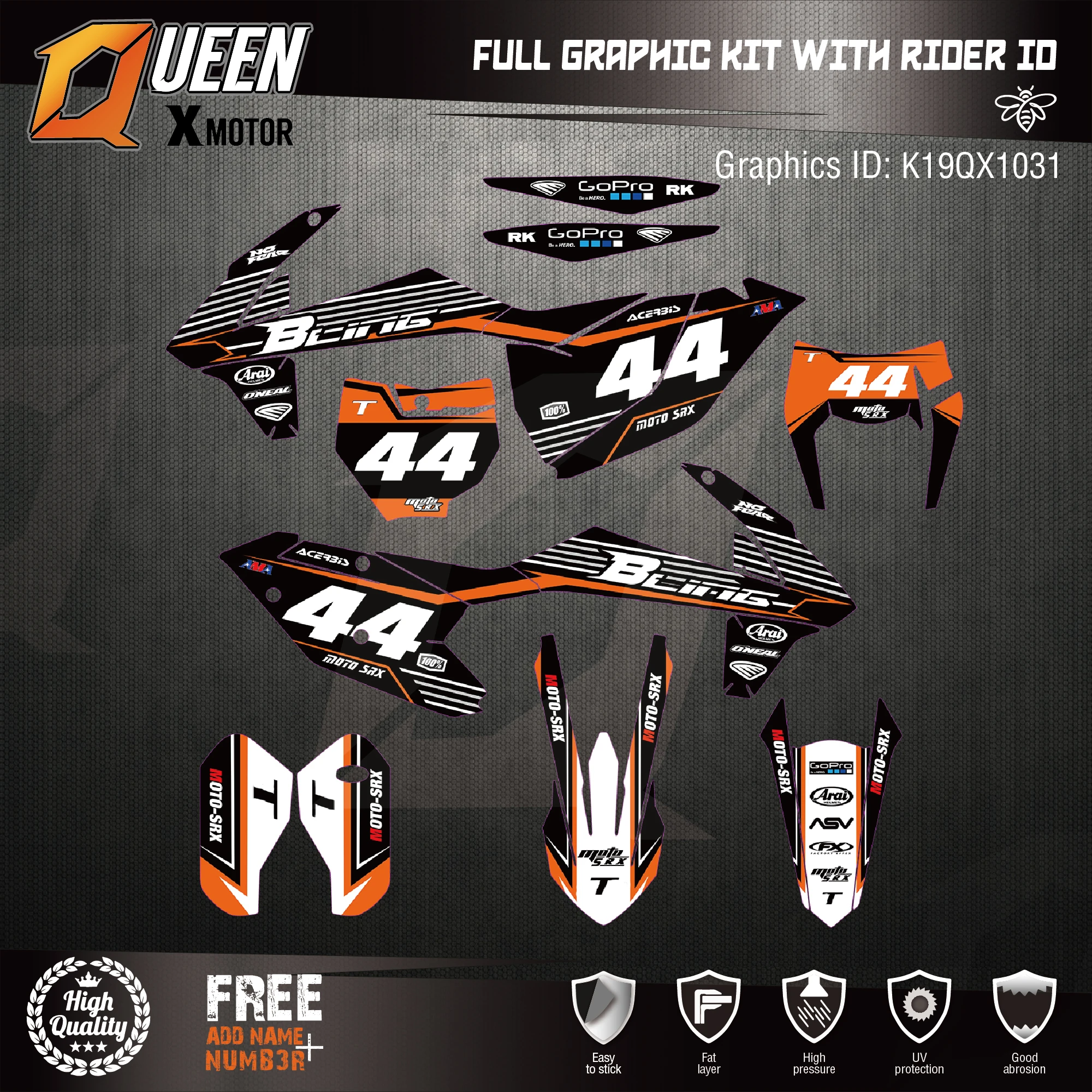 

Queen-X Custom Team Graphics Backgrounds Decals 3M Stickers Kit For KTM EXC 2017-2019 SX-F 2016-2018 031