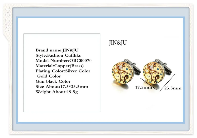 JIN& JU золотая запонка с часовым механизмом для подвижной нержавеющей стали стимпанковый механизм часы механизм запонки для мужчин gemelos
