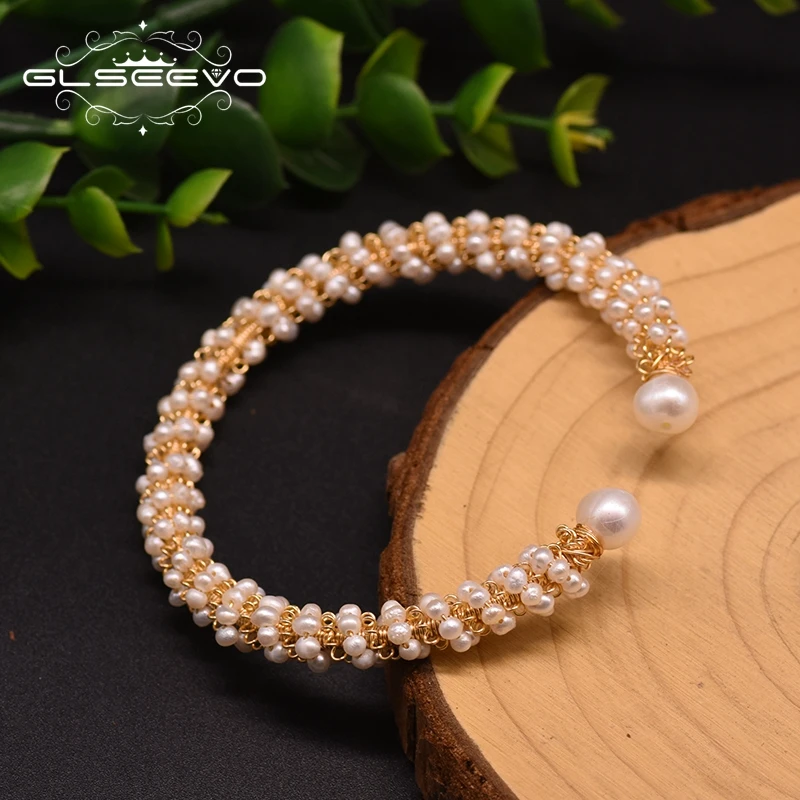 

GLSEEVO Original Design Natural Freshwater Pearl Adjustable Bangle For Women Girls Wedding Luxury Jewelry Fine Jewelry GB0919B