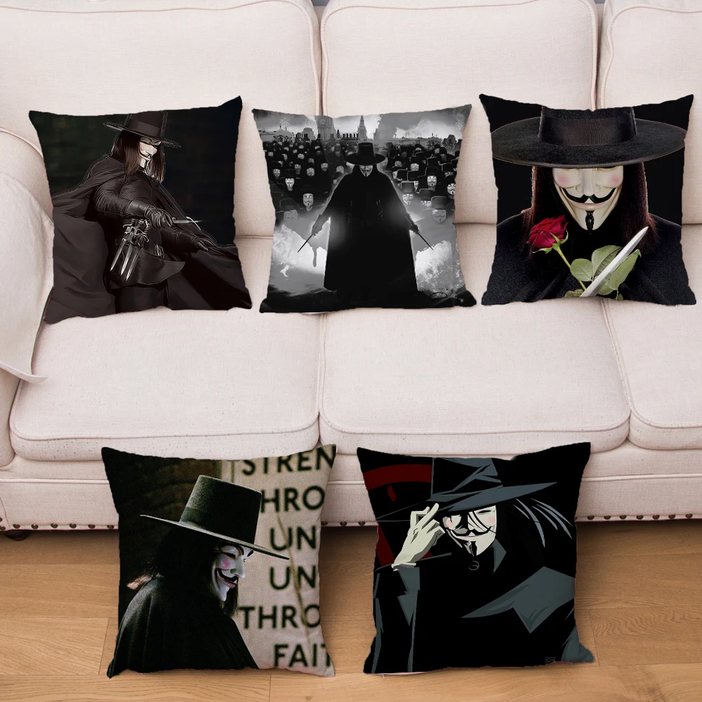 

Super Soft Short Plush Pillow Cover V for Vendetta Print Cushion Covers 45*45cm Square Pillow Case Sofa Home Decor Pillowcase