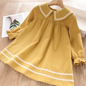 

Casual Girls Dresses New Autumn College Winds Style Girls Clothing Long Sleeve Lapel Lattice Pattern Children Kids Dress