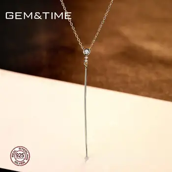 

Gem&Time Created Long Pendant Necklace Minimalist Jewelry Sterling Silver 925 Charm Bar Necklace For Woman Gift SN0064