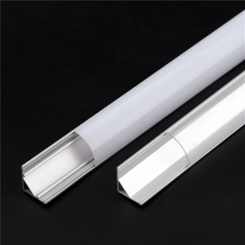 LED Aluminum Channel 2 -30pcs/lot 0.5m/pcs 45 degree angle aluminum profile for 5050 3528 5630 LED strips Milky white/transparent cover strip channel