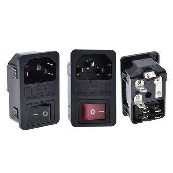 

1pcs AC250V 10A IEC 320 C14 Inlet Panel Socket w Fuse w Red Light Rocker Switch Power Supply Terminal Crimps Connector