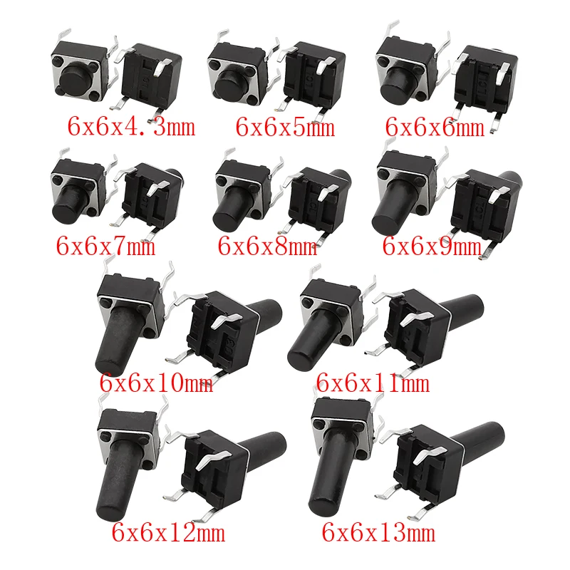50Pcs 6x6mm PCB Panel Momentary Tactile Push Button Switch DIP 4Pin Takt Mini Push Button Switch 6*6*4.3/5/6/7/8/9/10/11/12/13mm – Detail 3