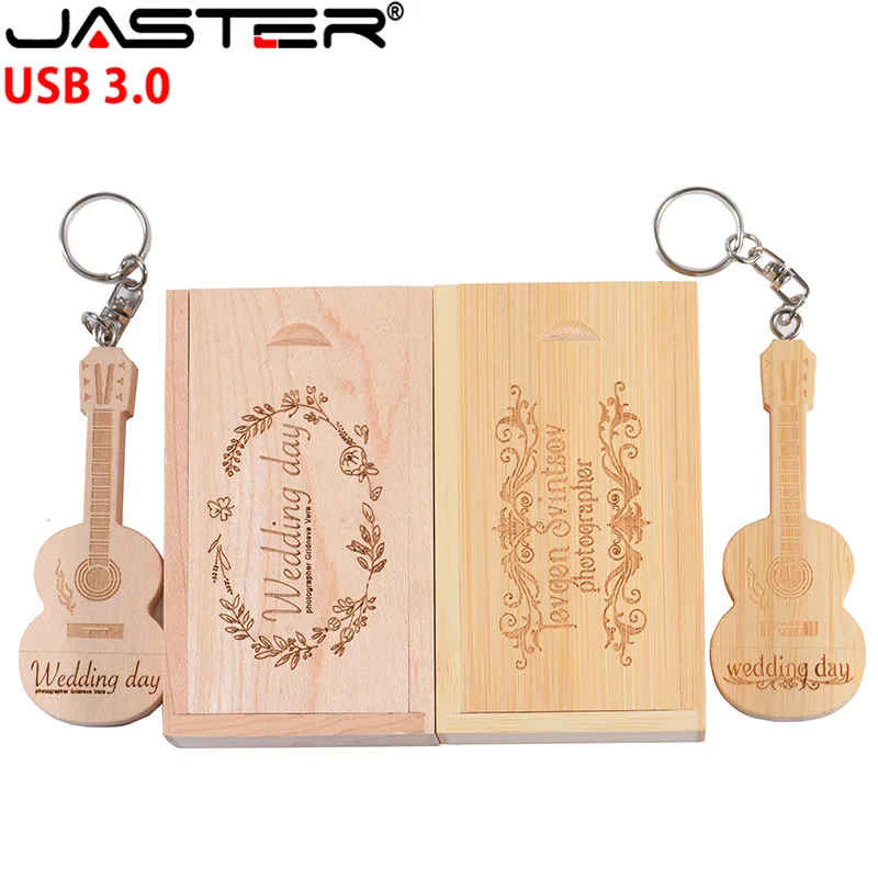 JASTER USB 3,0 креативная деревянная гитара и коробка 4 ГБ 8 ГБ 16 ГБ 32 ГБ 64 ГБ USB флеш-накопитель карта памяти палочка для создания логотипа индивидуальные подарки