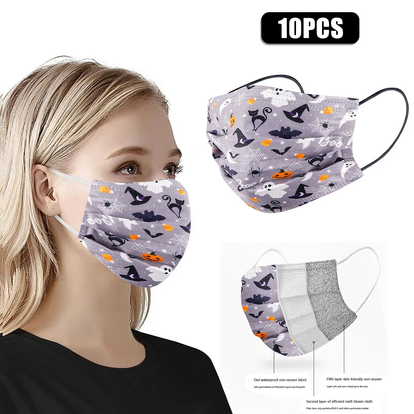 50/100pcs Halloween Cosplay Mascarillas Disposable Face Mask For Adult Print Face Masks Mascarilla Desechable Masque Jetables 3