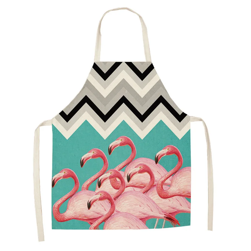 Women Kitchen Apron Cotton Linen Cute Flamingo Sleeveless Chef Cooking Aprons Kitchen accessories 68*55cm 0086
