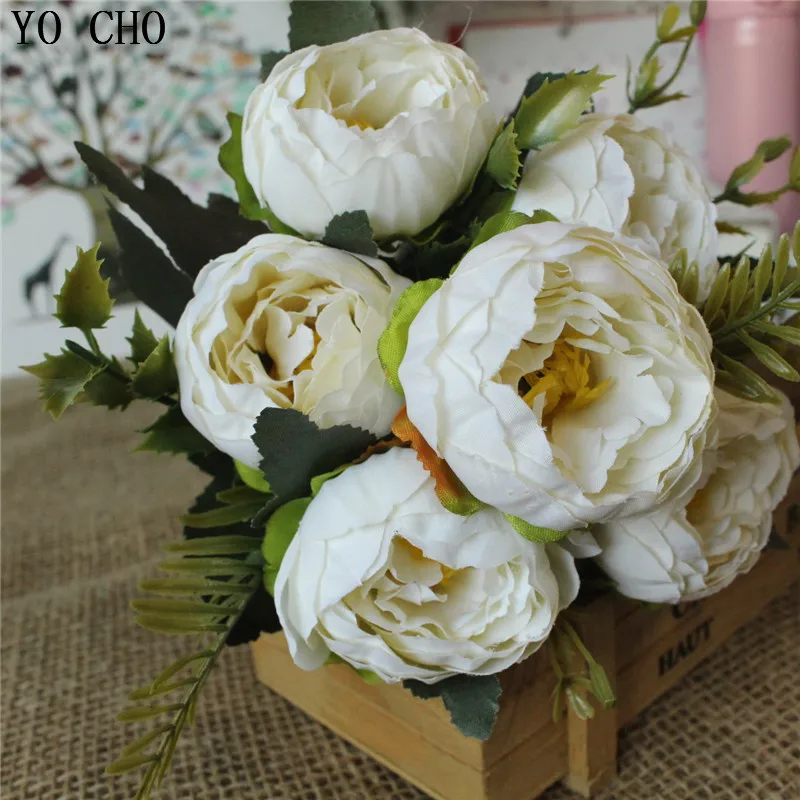 YO CHO 6 голов/Букет пионов Искусственные цветы Шелковый Букет пионов Белый Розовый свадебное украшение для дома Искусственный Пион Роза цветок