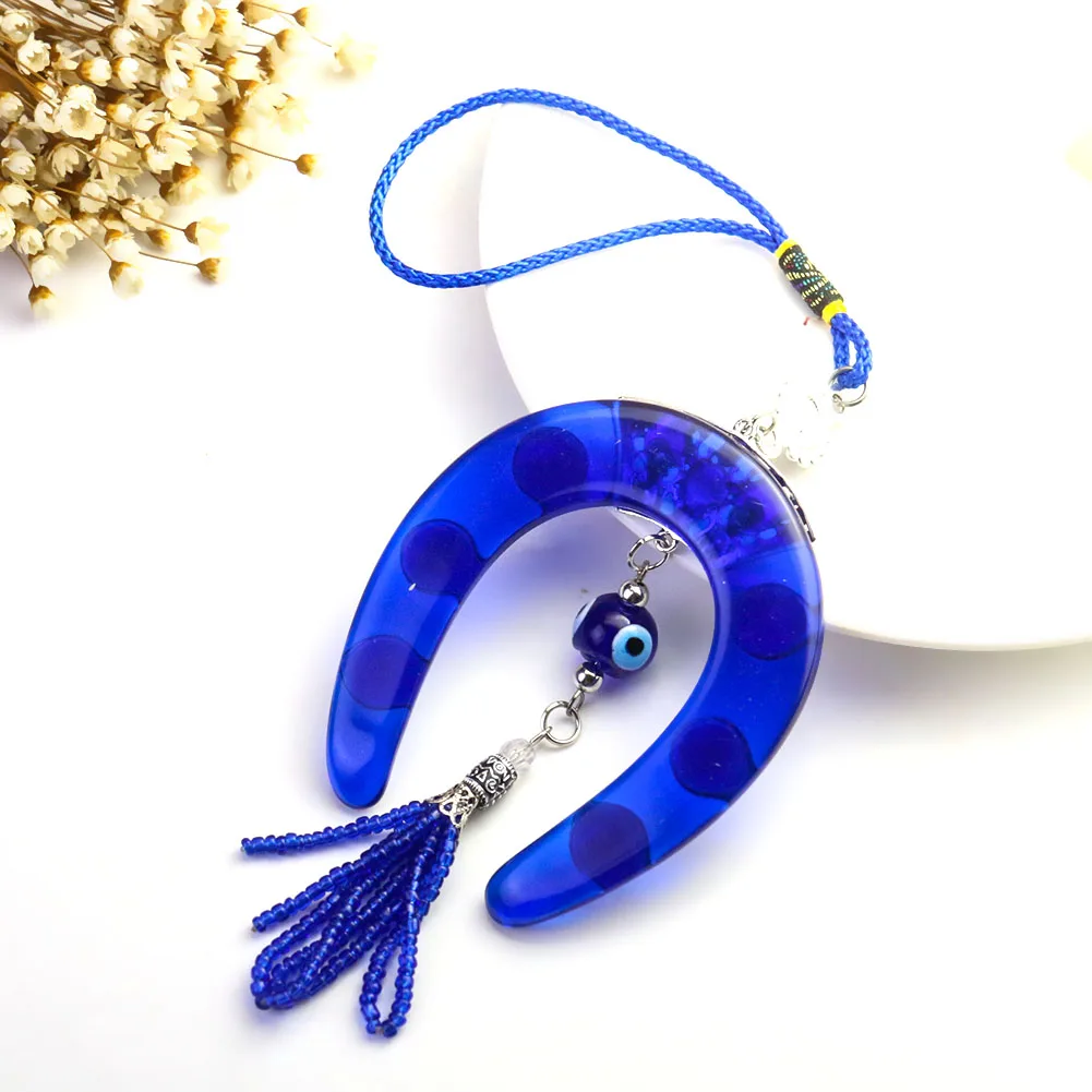Horseshoe Turkish Blue Devil Eye Car Pendant Keychain Charm Wall