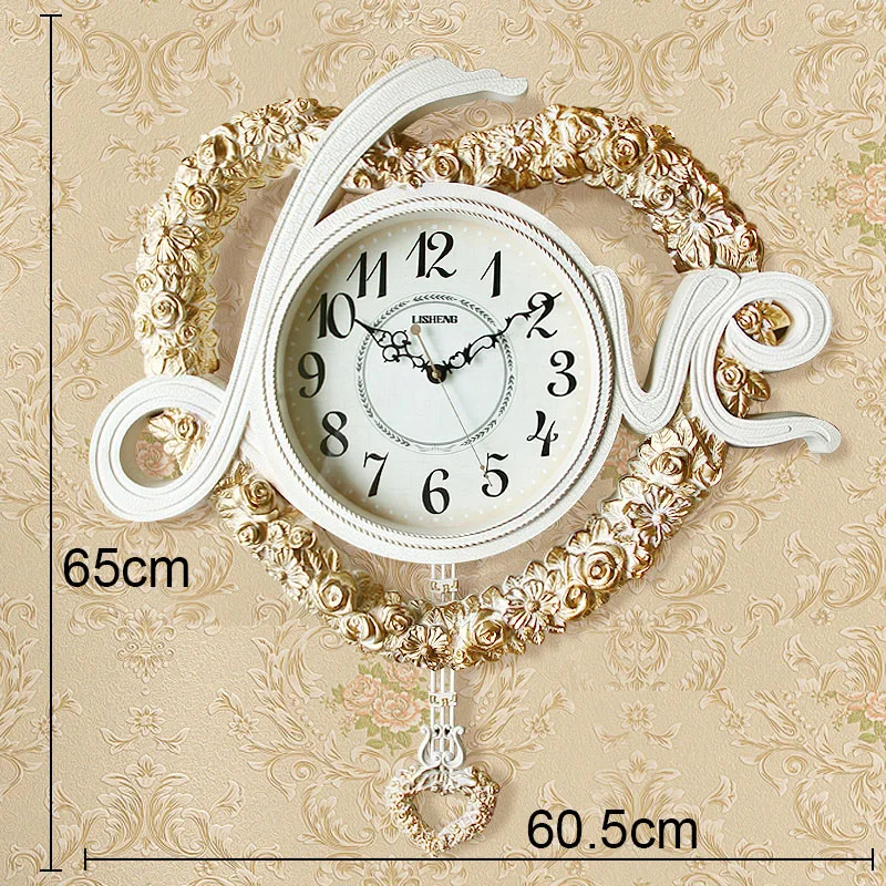swing Love heart-shaped White Wall Clock Silent Gold Ornaments Round Quartz Clock Z1202-3  