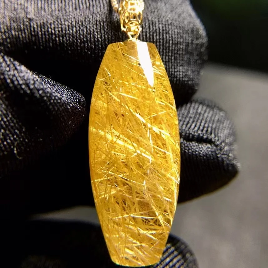 Genuine Natural Gold Rutilated Quartz Barrel Pendant Brazil 26.1*11.4*10.7mm Wealthy Women Men Jewelry AAAAAAA | Украшения и