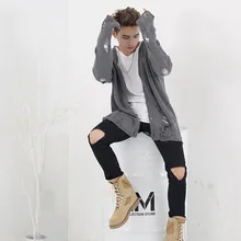 Men Winter Ripped Hole Cardigan Sweater Hip Hop Punk Streetwear Knitwear Male Oversized Warm Wool Loose Sweater Coat X9222