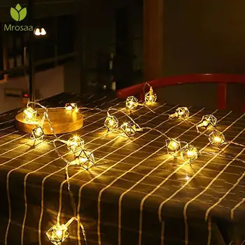 

2019Hot 10 LED Metal Polygon String Lights LED Fairy Lights for Festival Christmas Halloween Party Wedding Decor Battery Powered