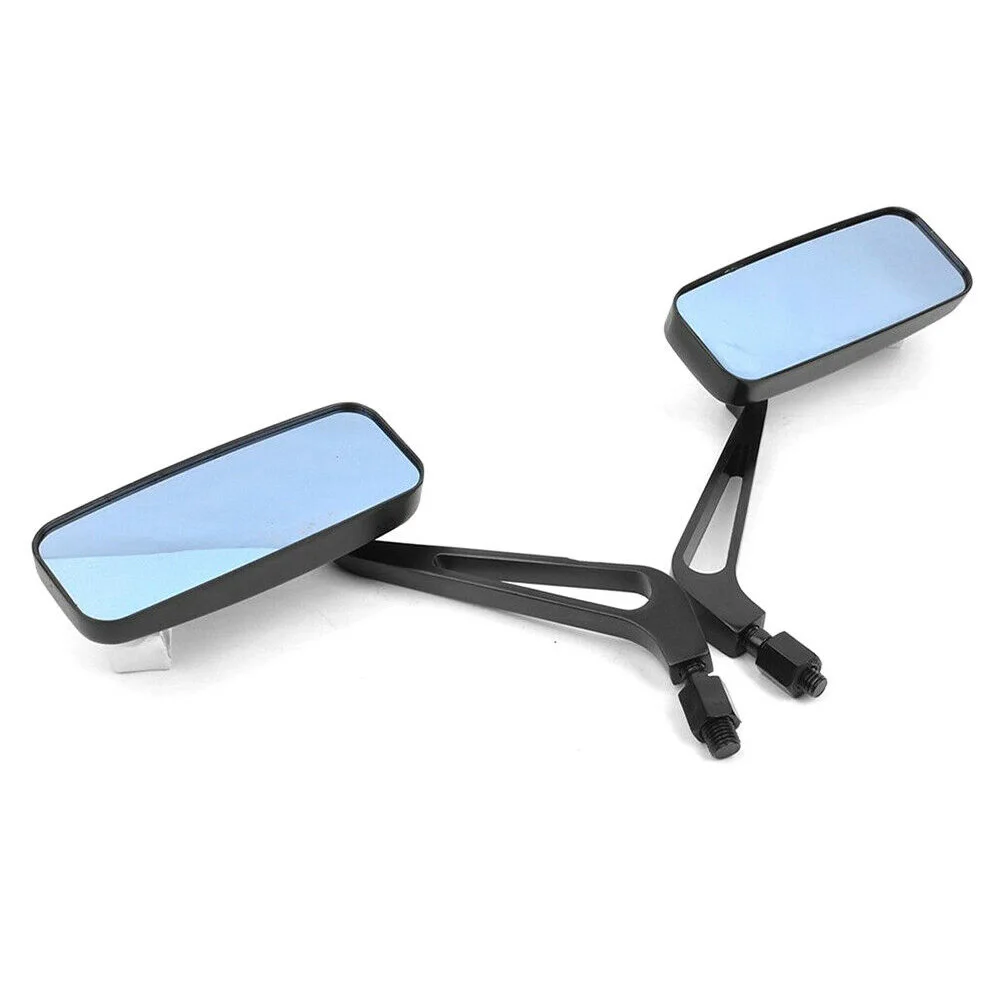 

1Pair Wide Vision Handle Bar Universal Rectangle Reverse Motorcycle Aluminum Alloy Blue Glass Rear View Mirror Sports Bike Side