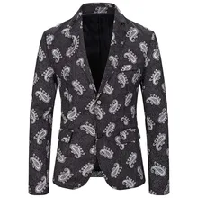 Мужской Блейзер, куртка, новая мода, принт, Повседневный, винтажный, отложной воротник, длинный рукав, принт, костюм с отворотом, тонкий, стильный костюм, пальто