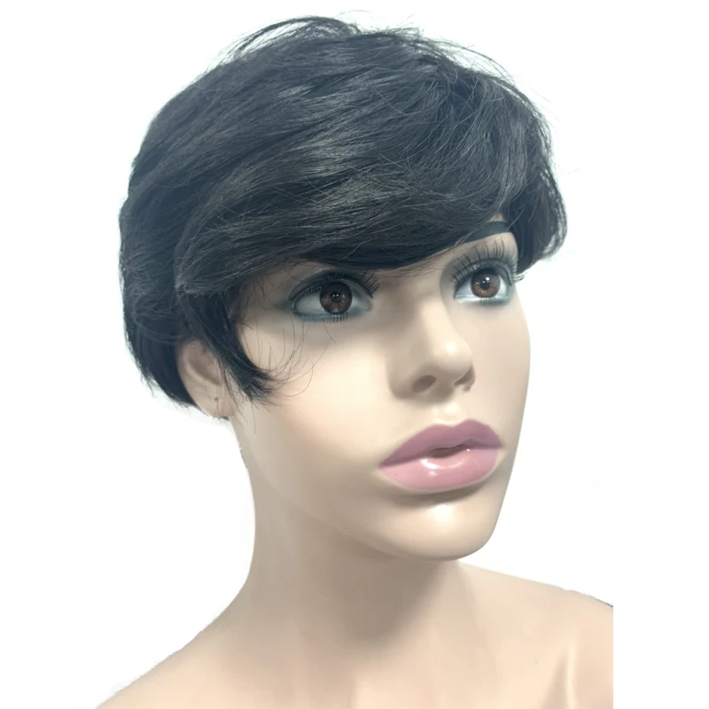 

Pixie Cut Straight Short Bob Wigs Natural Black Brazilian Remy Human Hair Wig Full Machine Wig