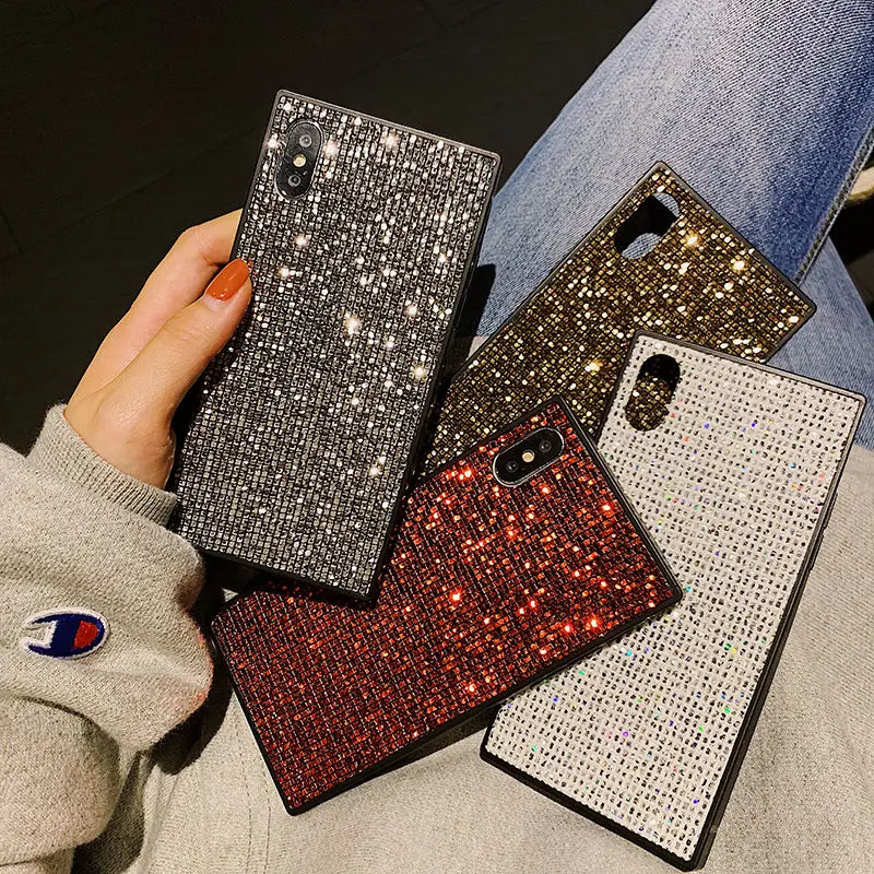 

Luxury Bling Glitter Diamond Square Case For iPhone 11 2019 XI XIR 7 7 Plus Soft Silicone Cover For iPhone XR XS Max X 8 8 Plus