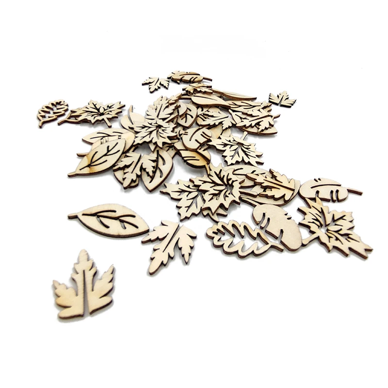 50pcs Wooden Embellishments Flower Butterfly Shape Cutouts DIY Scrapbooking  Crafts Wooden Crown Pieces Discs Wood Slice Ornament