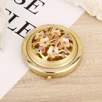 

New Folding Pocket Mirror Round Compact Double-sided Crystal Hollow Makeup Mirrors SCI88