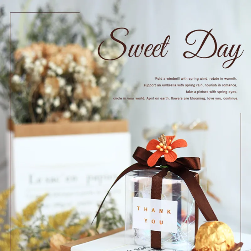 DIY 6x6x6cm 10pcs flower five colors all stars wedding transparent box candy box creative hand-made packaging European candy box