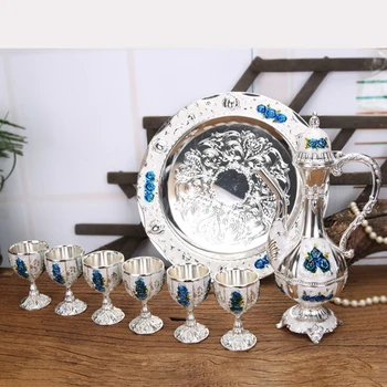 

Set Wine Pot Cup Plate Tray Tea Coffee Beverage Home Wedding Decoration
