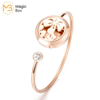 

essential oil diffuser bracelet open Rose gold stainless steel l316 steel simple bangles for women jewelry store lotus bangles
