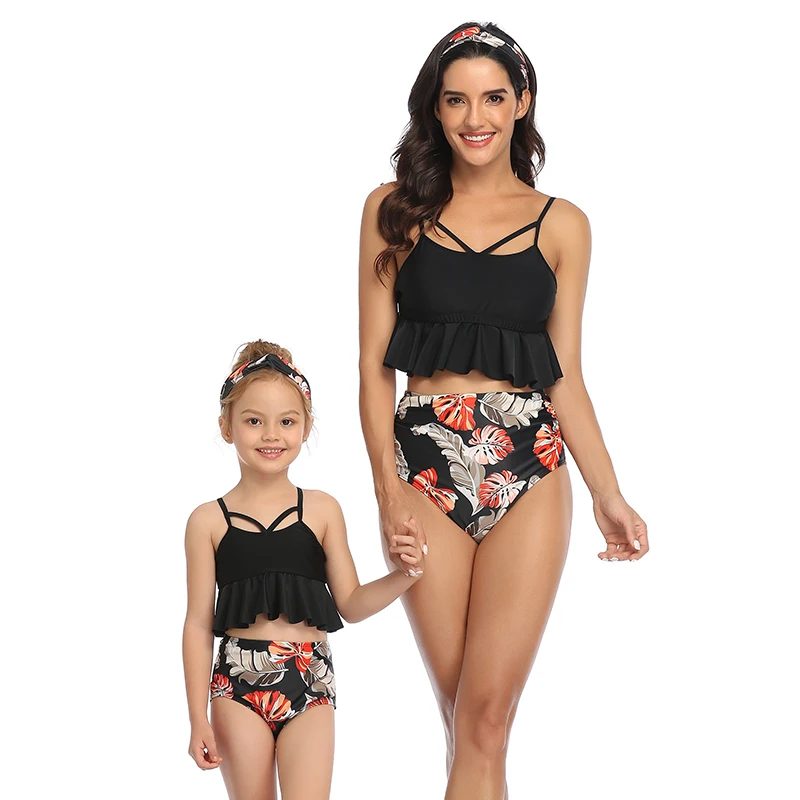 Семейный купальный костюм бикини для папы, для мамы, сына, дочери, детей, детский пляжный короткий купальник, женский купальный костюм, боди - Цвет: Black