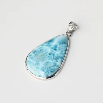 

Natural Larimar stone pendant 925 silver inlaid fashion Japanese and Korean necklace Larimar stone pendant for girlfriend 02