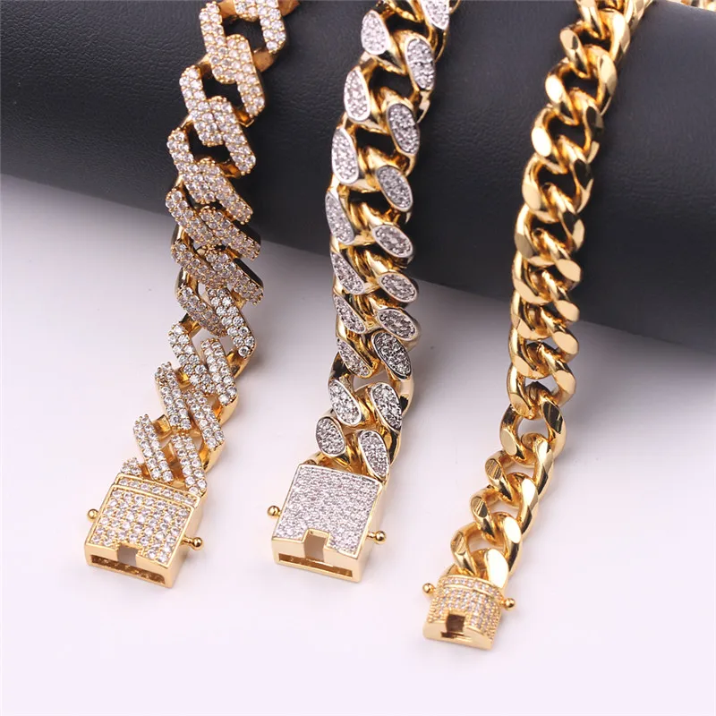 Мужской массивный браслет из циркона и циркония в стиле хип-хоп, ювелирные изделия из золота и серебра AAA CZ, кубинский браслет-цепочка