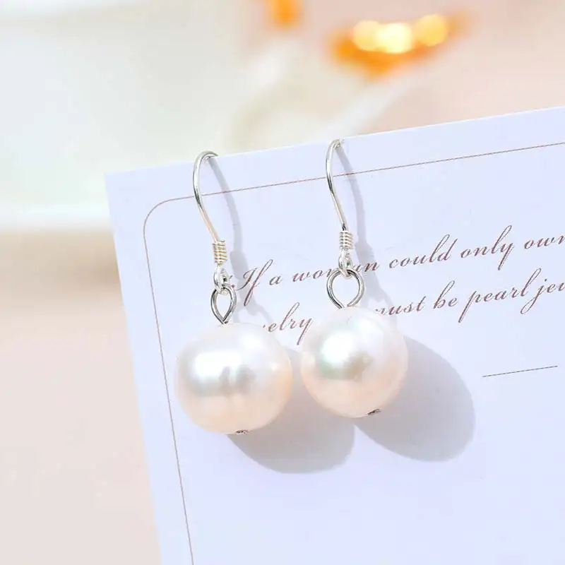 

DAIMI 12-13mm Threaded Pearl Earrings 925 Sterling Silver French Hook Earrings Elegant Drop Earrings Women Gift