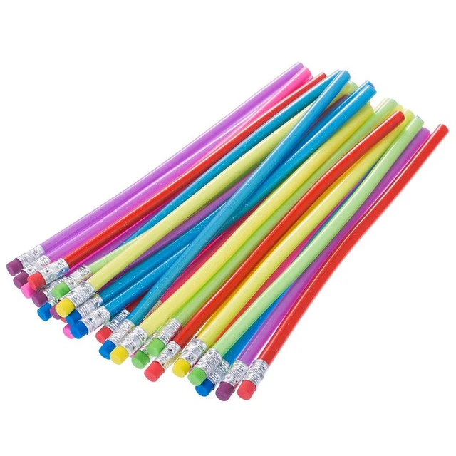 20 crayons pliables colorés doux et amusants, cadeaux créatifs pour les  enfants pour les fournitures de papeterie scolaire de Noël, cadeaux de fête  (6 gommes gratuites, 1 sac à crayons) : 