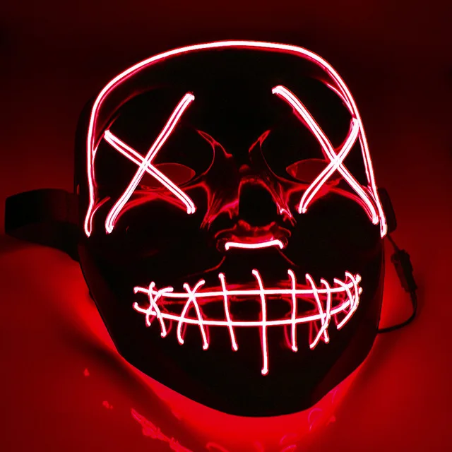 red led mask Неоновая светодиодный тушь для ресниц на Хэллоуин, светится в темноте, страшная маска с черепом, Вечерние Маски для костюмированной вечеринки - Цвет: red led mask