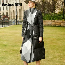 Designer White Duck Down Jacket Women's Winter New Style Loose Mid-Length Sheep Wool Spliced Warm Lady Down Coat S-XL