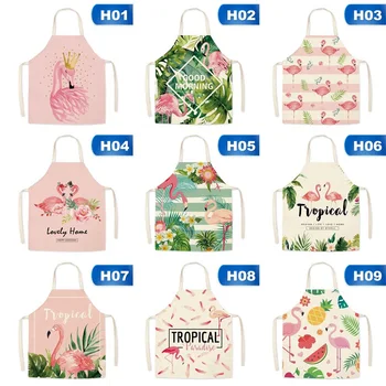 

1Pcs Flamingo Pattern Kitchen Aprons Woman Adult Cotton Linen Bibs Home Cooking Bbq Apron Cleaning Accessory