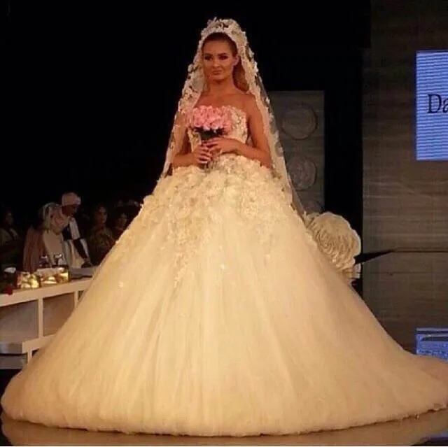 

Elegant Design Strapless Floral Bodice Beaded Pearls Puffy Ball Gown Princess bridal gown Mother of the Bride Dresses