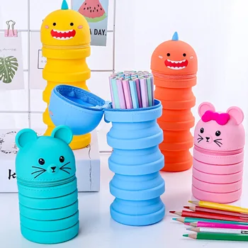

Creative Stationery Small Animal Shape Pencil Case Student Cute Silicone Retractable Waterproof Pen Holder Kawaii Bag