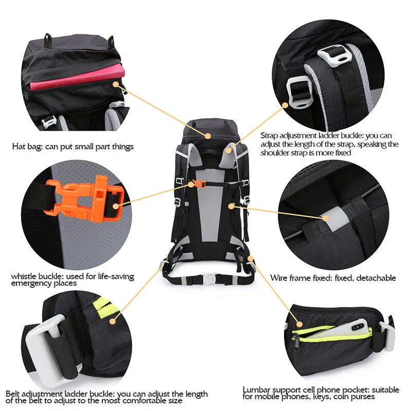 NEVO RHINO, водонепроницаемый, 50л, мужской рюкзак, унисекс, для путешествий, сумка, для пеших прогулок, для альпинизма, альпинизма, кемпинга, рюкзак для мужчин