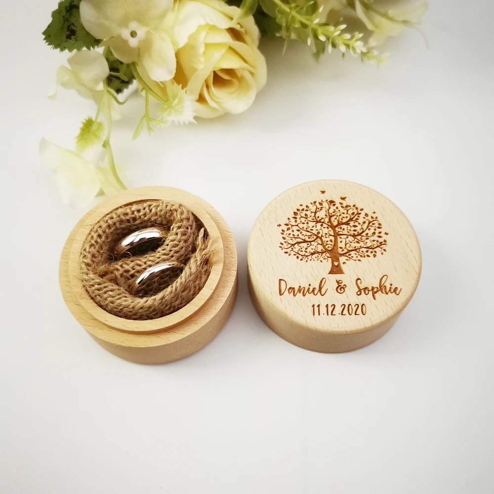 Custom Rustic Wedding Tree Wooden Ring Box Holder Anniversary Gift Personalized Wood Ring Bearer Box Jewelry Trinket Box (3)