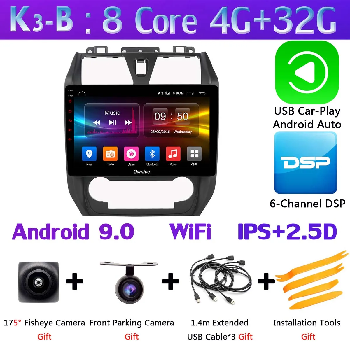K3-B-CarPlay 360 ° панорамный Android 9,0 4+ 64G Автомобильный мультимедийный плеер CarPlay DSP gps радио для Geely Emgrand EC7 EC715 EC7-RV EC718 2012 - Цвет: K3-B-CarPlay