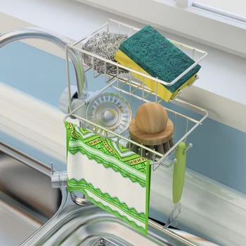 

Stainless Steel Faucet Storage Racks Adjustable Sink Rag Sponge Draining Rack Kitchen Bathroom Soap Storage Holders Shelves