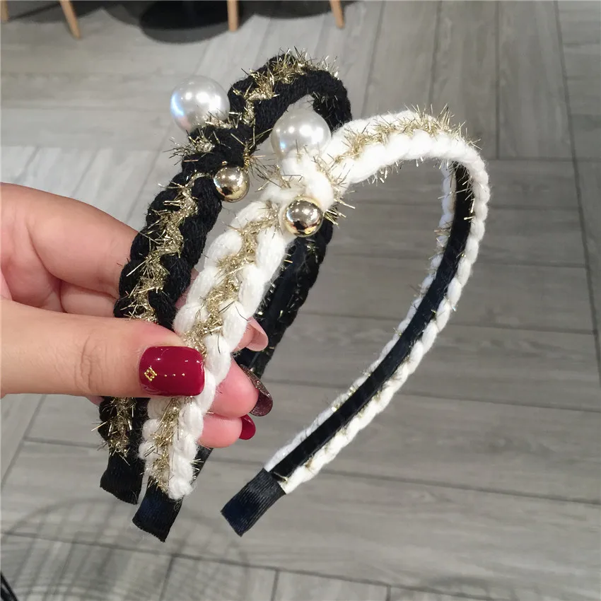 Fashion Korean style Pearl knot hairband Women Girls Fashion Sexy Simple Knitting wool Hair Hoop headwear Hair Accessories