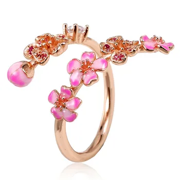 

Authentic 925 Sterling Silver Ring Openwork Pink Enamel Peach Blossom Rings For Women Wedding Party Gift Fine Jewelry