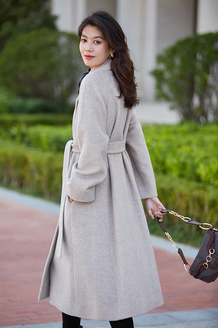 Зимнее теплое длинное шерстяное пальто для женщин, женские шерстяные пальто, толстое синее пальто из альпаки, Женское пальто, роскошные дизайнерские пальто с поясом cappotto