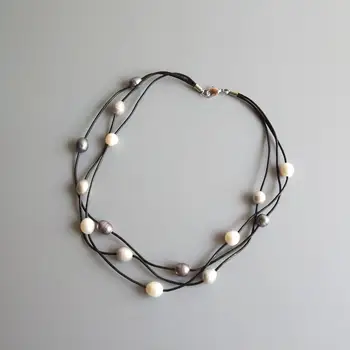 

Lii Ji Real Freshwater Pearl 3 Rows Choker Necklace 48cm For Women Party Jewelry