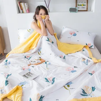 

Washed Cotton Printing Comfortable Breathable Summer Single Double People Thin Blanket for Sofa Bed Office Travel TV Blankets