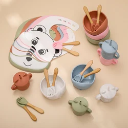5 Pcs set Silicone Bowl Bibs cup Sets Baby BPA Free Waterproof Spoon NonSlip Feedings Silicone Bowl Tableware Baby Products
